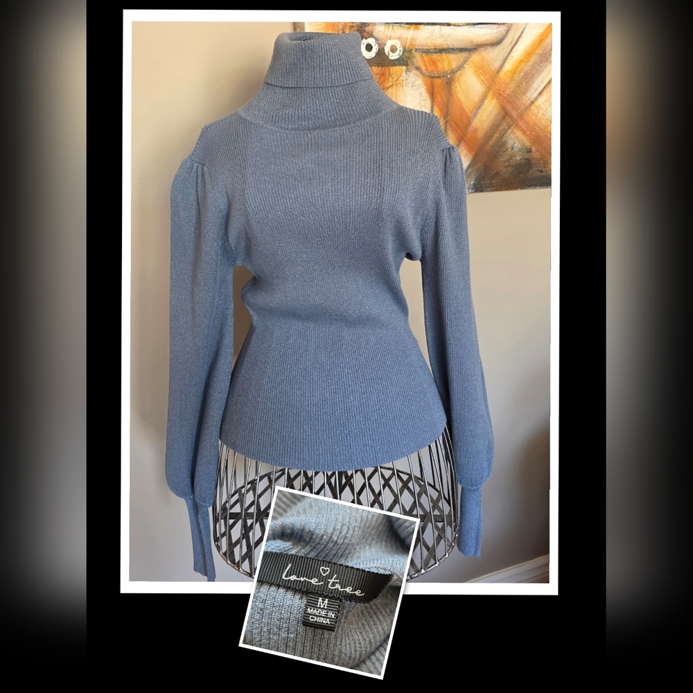 Love Tree Women's Cowl Neck Sweater in Blue